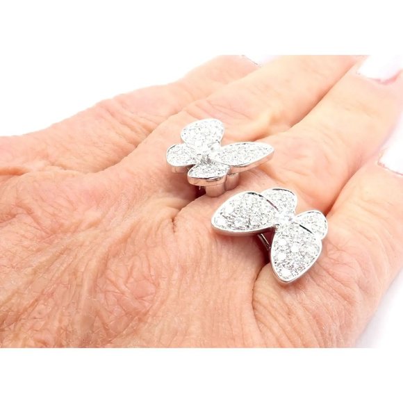 Van Cleef & Arpels 18k White Gold Diamond Two Butterfly Between Finger Ring - Picture 8 of 10
